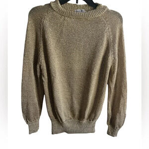 Vintage Carolyn Eve for Bergdorf Goodman Deadstock Gold Lurex Knit‎ Top Sz S/M
